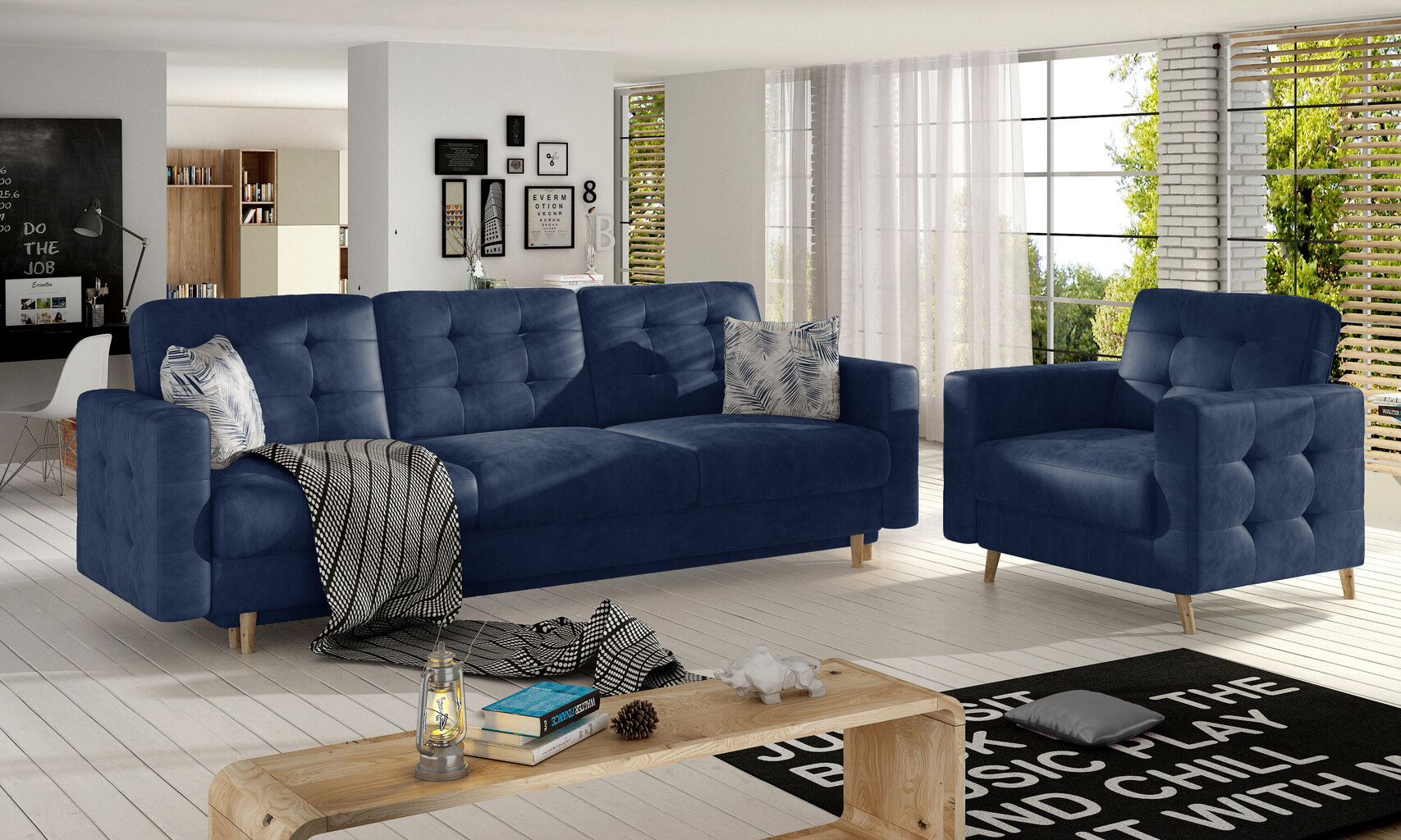 2-vu daļu mīksto mēbeļu komplekts Asgard 3+1, zils cena un informācija | Dīvānu komplekti | 220.lv