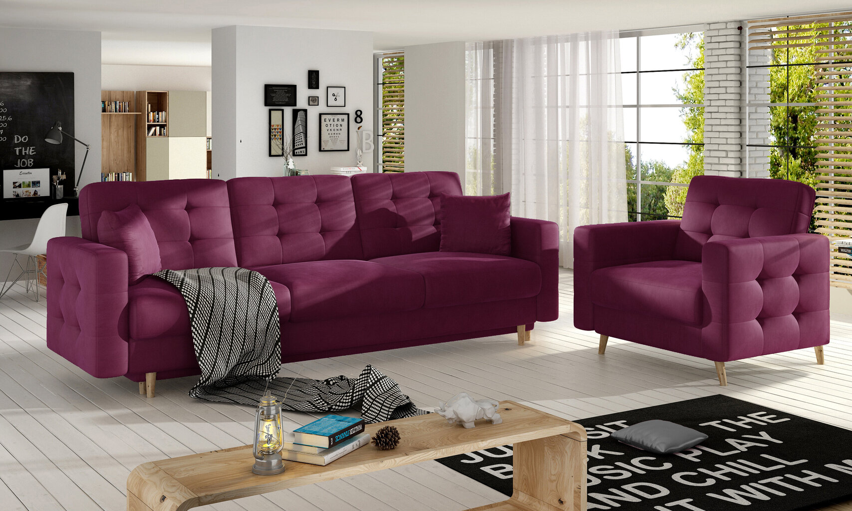 2-vu daļu mīksto mēbeļu komplekts Asgard 3+1, violets cena un informācija | Dīvānu komplekti | 220.lv