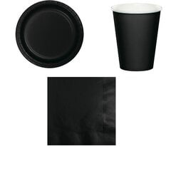 Набор одноразовой посуды черного цвета на 40 персон (40 бумажных тарелок, 40 бумажных стаканчиков, 80 бумажных салфеток) цена и информация | Праздничная одноразовая посуда | 220.lv