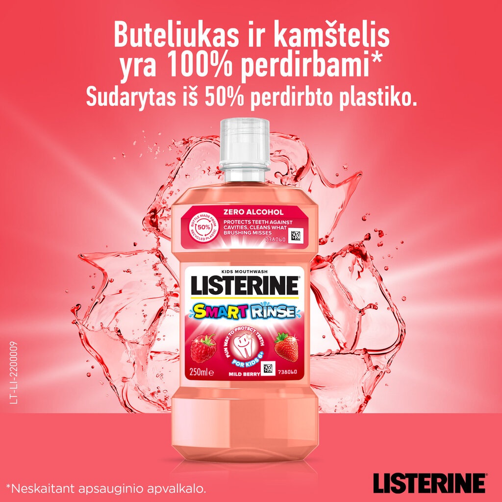 Mutes skalojamais līdzeklis ar ogu aromātu LISTERINE Smart Rinse 250 ml cena un informācija | Zobu pastas, birstes | 220.lv