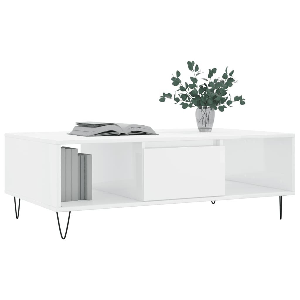 Kafijas galdiņš, spīdīgi balts, 104x60x35 cm, inženierijas koks cena un informācija | Žurnālgaldiņi | 220.lv