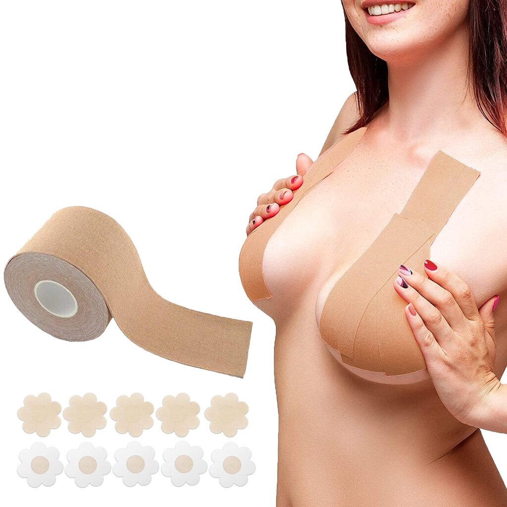 Krūšu lente Boob Tape ar 10 aizsargājošām uzlīmēm 5cm, 5m LIVMAN cena un informācija | Krūšturi | 220.lv