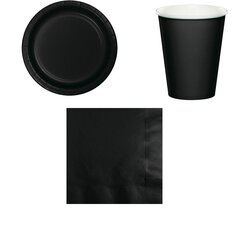 Набор одноразовой посуды черного цвета на 16 персон (16 бумажных тарелок, 16 бумажных стаканчиков, 20 бумажных салфеток) цена и информация | Праздничная одноразовая посуда | 220.lv