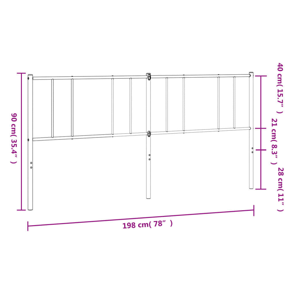 Gultas galvgalis, metāls, melns, 193 cm cena un informācija | Gultas | 220.lv