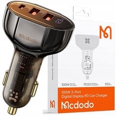 Mcdodo Автомобильное зарядное устройство Mcdodo CC-2300, 2xUSB + USB-C, с дисплеем, 100 Вт (черное) цена и информация | Зарядные устройства для телефонов | 220.lv