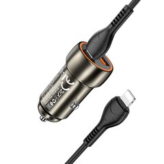 Автомобильная зарядка Hoco Z46A USB-A/Type-C PD20W+QC3.0 + Lightning серая цена и информация | Зарядные устройства для телефонов | 220.lv