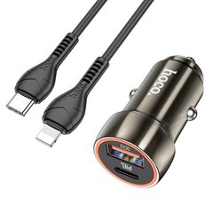Автомобильная зарядка Hoco Z46A USB-A/Type-C PD20W+QC3.0 + Lightning серая цена и информация | Зарядные устройства для телефонов | 220.lv