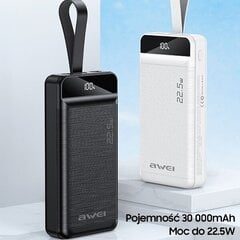 AWEI PowerBank P140K 30000mAh 22.5W czarny|black 3xUSB|PD|Lightning wyświetlacz + lampka LED цена и информация | Зарядные устройства Power bank | 220.lv