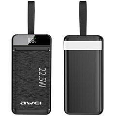 AWEI PowerBank P140K 30000mAh 22.5W czarny|black 3xUSB|PD|Lightning wyświetlacz + lampka LED цена и информация | Зарядные устройства Power bank | 220.lv