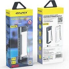 AWEI PowerBank P175K 20000mAh 22.5W czarny|black 2xUSB|PD + lampka LED цена и информация | Зарядные устройства Power bank | 220.lv