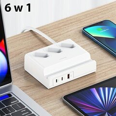 USAMS Listwa zasilająca 65W Super Si Fast Charging USB Extension Socket EU biały|white CC160TC01 (US-CC160) цена и информация | Зарядные устройства для телефонов | 220.lv