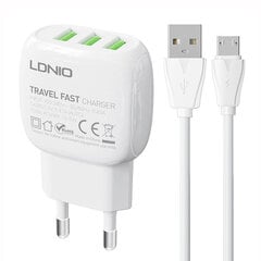 LDNIO Сетевое зарядное устройство LDNIO A3315 3USB + кабель USB-C цена и информация | Зарядные устройства для телефонов | 220.lv