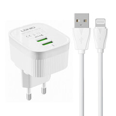 LDNIO Сетевое зарядное устройство LDNIO A201 2USB + кабель USB-C цена и информация | Зарядные устройства для телефонов | 220.lv