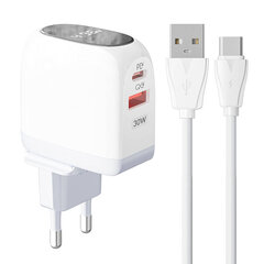 LDNIO Сетевое зарядное устройство LDNIO A2522C USB, USB-C 30 Вт + USB-C — кабель USB-C цена и информация | Зарядные устройства для телефонов | 220.lv