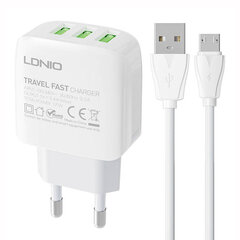 LDNIO Сетевое зарядное устройство LDNIO A3312 3USB + кабель MicroUSB цена и информация | Зарядные устройства для телефонов | 220.lv