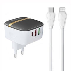 Сетевое зарядное устройство LDNIO A3513Q 2USB, USB-C 32 Вт + USB-C — кабель Lightning цена и информация | Зарядные устройства для телефонов | 220.lv