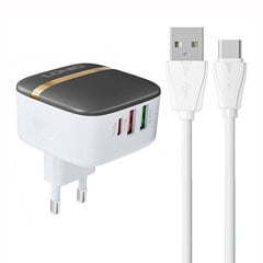 Сетевое зарядное устройство LDNIO A3513Q 2USB, USB-C 32 Вт + USB-C — кабель Lightning цена и информация | Зарядные устройства для телефонов | 220.lv