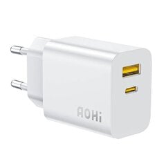 AOHI Wall charger A328C GaN 20W 1x USB-C,1x USB-A (white) цена и информация | Зарядные устройства для телефонов | 220.lv