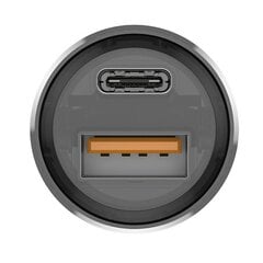 Budi 30W Car Charger, USB + USB-C, PD + QC 3.0 (Gray) цена и информация | Зарядные устройства для телефонов | 220.lv