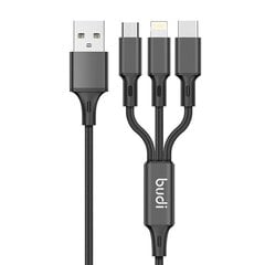 Budi Car Charger, 2x USB, 2.4A + 3in1 USB to USB-C | Lightning | Micro USB Cable (Black) цена и информация | Зарядные устройства для телефонов | 220.lv