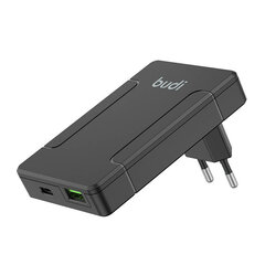 Budi universal wall charger, USB + USB-C, PD 65W + EU|UK|US|AU adapters (black) цена и информация | Зарядные устройства для телефонов | 220.lv