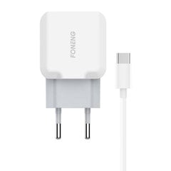 Foneng Настенное зарядное устройство USB Foneng T210, 2.1A + кабель USB-USB-C (белый) цена и информация | Зарядные устройства для телефонов | 220.lv