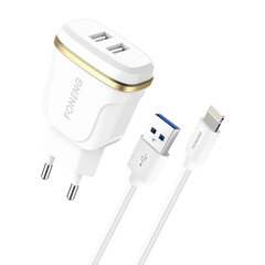 Foneng Foneng T240 2 настенных зарядных устройства USB, 2,4 А + кабель USB-USB-C (белый) цена и информация | Зарядные устройства для телефонов | 220.lv