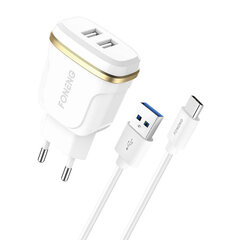 Foneng Foneng T240 2 настенных зарядных устройства USB, 2,4 А + кабель USB-USB-C (белый) цена и информация | Зарядные устройства для телефонов | 220.lv