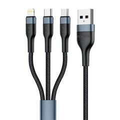 Foneng Foneng X51 3in1 USB to USB-C / Micro USB / Lightning Cable, 3A, 1 м (черный) цена и информация | Кабели для телефонов | 220.lv