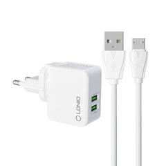 LDNIO Сетевое зарядное устройство LDNIO A2203 2USB + кабель MicroUSB цена и информация | Зарядные устройства для телефонов | 220.lv