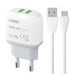 Зарядное устройство для телефона LDNIO A2219, 2x USB, 2.4A (white) цена и информация | Зарядные устройства для телефонов | 220.lv