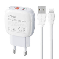 Зарядное устройство для телефона LDNIO A2313C, USB + USB-C, PD + QC 3.0, 20 Вт (white) цена и информация | Зарядные устройства для телефонов | 220.lv