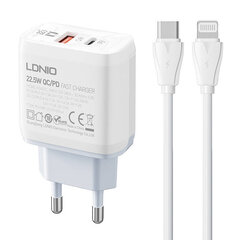 Wall charger  LDNIO A2421C USB, USB-C 22.5W + Lightning cable цена и информация | Зарядные устройства для телефонов | 220.lv