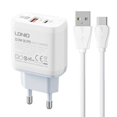 LDNIO Сетевое зарядное устройство LDNIO A2421C USB, USB-C 22,5 Вт + кабель USB-C цена и информация | Зарядные устройства для телефонов | 220.lv