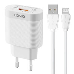 LDNIO Сетевое зарядное устройство LDNIO A303Q USB 18 Вт + кабель Lightning цена и информация | Зарядные устройства для телефонов | 220.lv