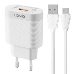 LDNIO Сетевое зарядное устройство LDNIO A303Q USB 18 Вт + кабель Lightning цена и информация | Зарядные устройства для телефонов | 220.lv