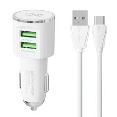 LDNIO Автомобильное зарядное устройство LDNIO DL-C29, 2x USB, 3.4A + кабель USB-C (белый) цена и информация | Зарядные устройства для телефонов | 220.lv