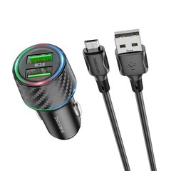 Borofone Car charger BZ21A Brilliant - 2xUSB - QC 3.0 36W with USB to Micro USB cable black цена и информация | Зарядные устройства для телефонов | 220.lv