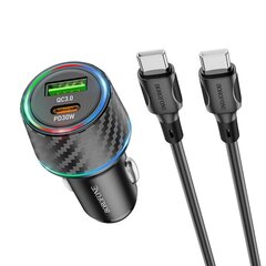 Borofone Car charger BZ21 Brilliant - USB + Type C - QC 3.0 PD 48W with Type C to Lightning cable black цена и информация | Зарядные устройства для телефонов | 220.lv