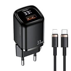 USAMS Ład. siec. 1xUSB-C+1xUSB T46 33W PD3.0 +QC3.0 Fast Charging +kabel U63 USB-C|Lightning czarny|black UDTZ01 цена и информация | Зарядные устройства для телефонов | 220.lv