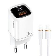 USAMS Ład. siec. 1xUSB-C+1xUSB T46 33W PD3.0 +QC3.0 Fast Charging +kabel U63 USB-C|Lightning biały|white UDTZ02 (USAMS-UD) цена и информация | Зарядные устройства для телефонов | 220.lv