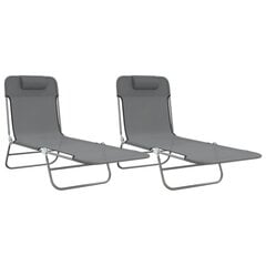 Saliekami sauļošanās krēsli, 2 gab., pelēks tekstilēns, tērauds цена и информация | Шезлонги | 220.lv