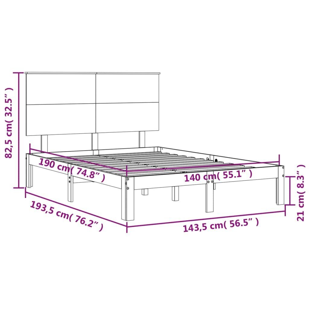 Gultas rāmis ar galvgali, 140x190 cm, masīvkoks, balts cena un informācija | Gultas | 220.lv