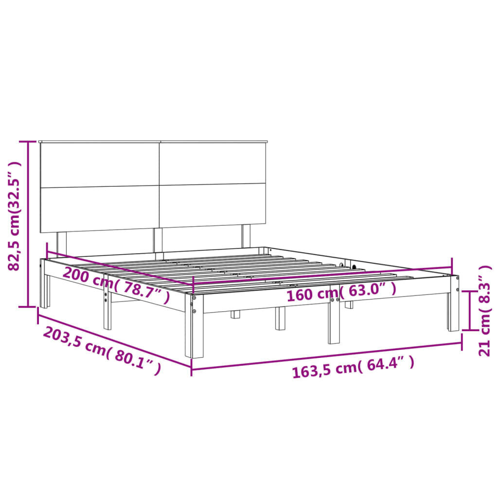 Gultas rāmis ar galvgali, 160x200 cm, masīvkoks, balts cena un informācija | Gultas | 220.lv