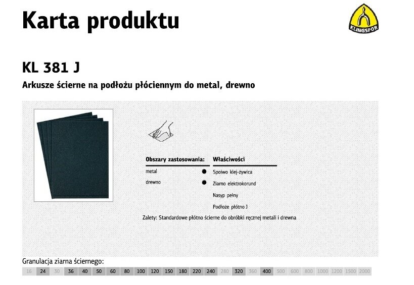 Klingspor abrazīvās loksnes uz audjas fona 230mm x 280mm kl381j gr.320 /50gab. cena un informācija | Slīpmašīnas | 220.lv