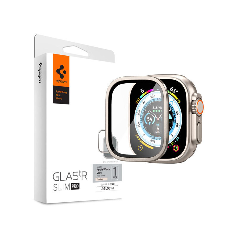 Ekrāna aizsargplāksne ar rāmi Spigen Glass.tR Slim Pro - Apple Watch Ultra 49 mm, titāna krāsā cena un informācija | Viedpulksteņu un viedo aproču aksesuāri | 220.lv