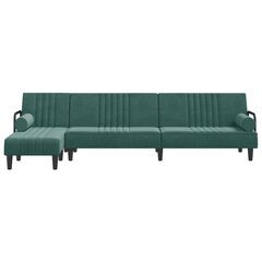 L-formas dīvāngulta, tumši zaļa, 260x140x70 cm, samts cena un informācija | Dīvāni | 220.lv