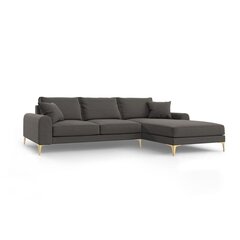 Stūra dīvāns Micadoni Home Larnite 5S-R, tumši pelēks/zeltainas krāsas cena un informācija | Stūra dīvāni | 220.lv