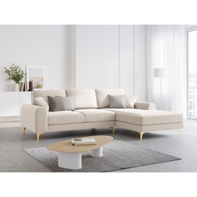 Stūra dīvāns Micadoni Home Leona 5S-L, gaišas smilškrāsas/zeltainas krāsas цена и информация | Stūra dīvāni | 220.lv