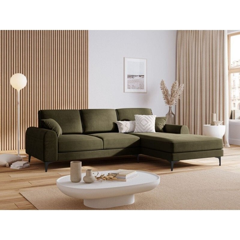 Stūra dīvāns Micadoni Home Larnite 5S-VR, gaiši zaļš/melns cena un informācija | Stūra dīvāni | 220.lv